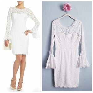 BCBGmaxazria Salina White Corset All Over Lace Bell Sleeve Mini Dress